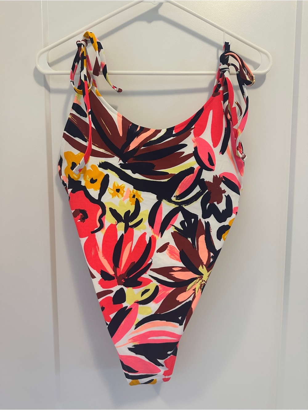 Aerie Tropical Print Scoop Neck Tie Straps One Piece Swimsuit Size Medium Womens - Picture 2 of 12
